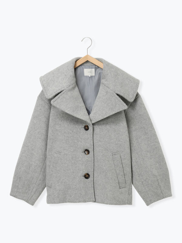 セール】 ビッグカラーショートコート（グレー/ベージュ/アウター