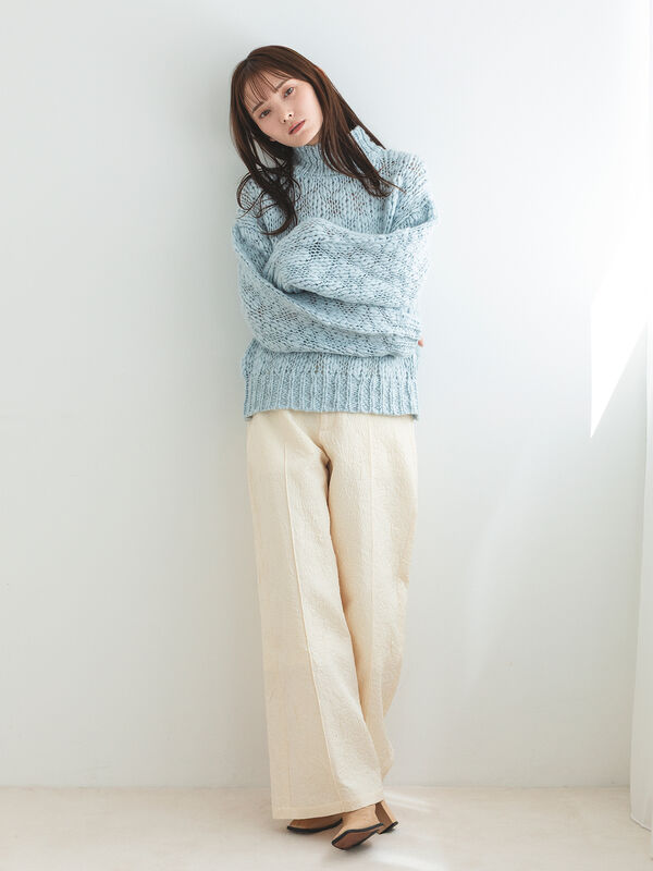 セール】 ふくれジャカードパンツ（チャコールグレー/キナリ/ボトムス