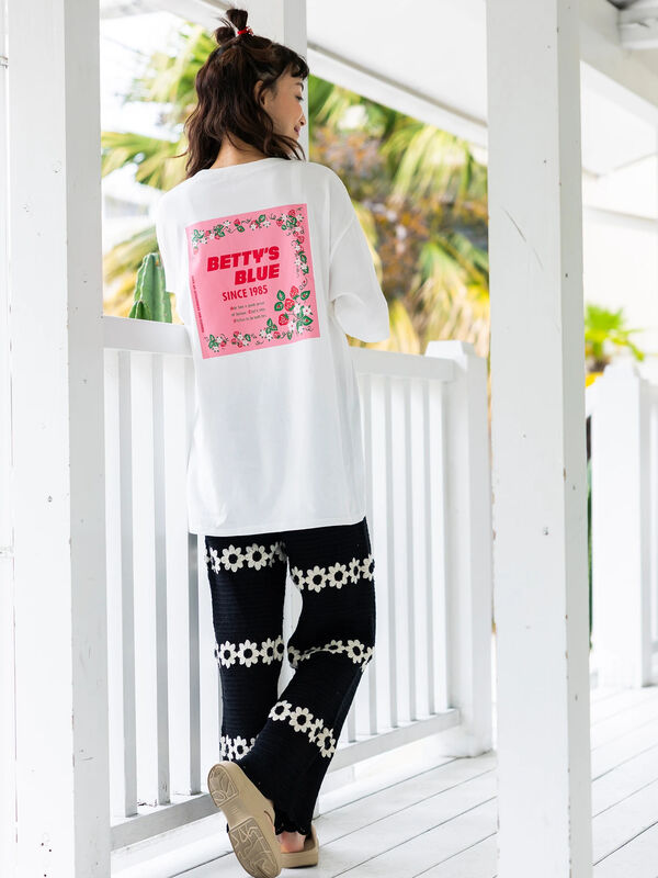 ショッパー柄 バックプリントTシャツ（ピンク/レッド/パープル