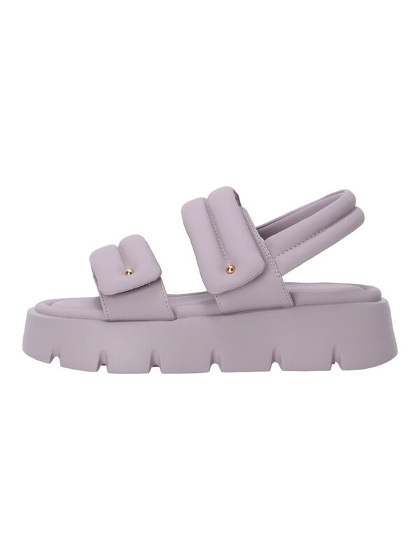 【10％OFF】 セール】 パデットダブルベルト厚底サンダル（ブラック/ベージュ 靴