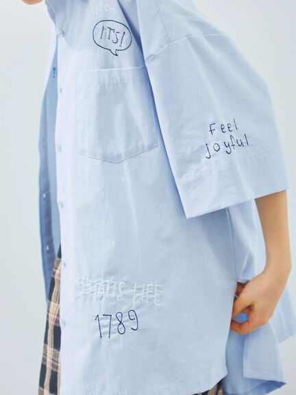 ロゴ刺繍入りオーバーシャツ（ベージュ/カーキ/ブルー/クリーム）｜SM2（エスエムツー）通販