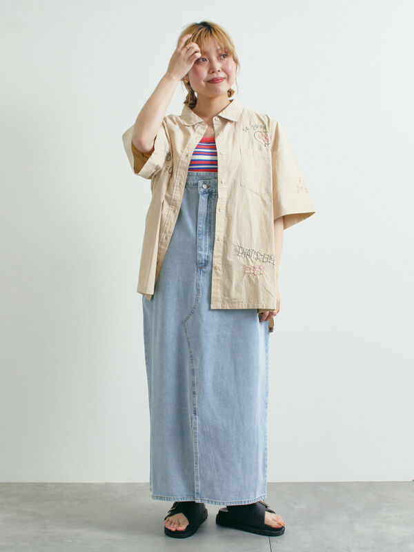 セール】 ロゴ刺繍入りオーバーシャツ（ベージュ/カーキ/ブルー