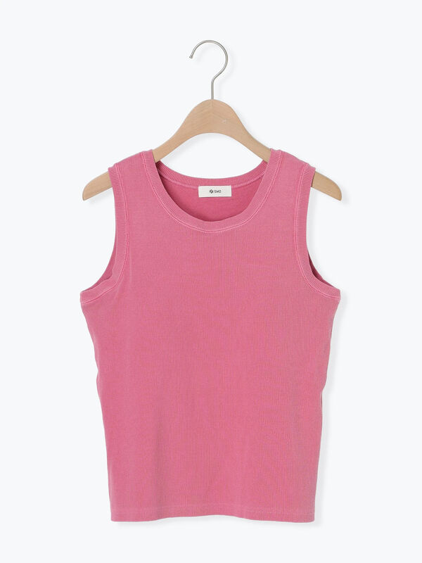 【LT.PINK】イレギュラーヘム ノースリーブ カットソー Next：日本 フルロ ピンク - リブ レーサー タンクトップ ノースリーブ