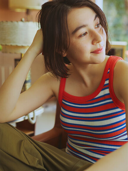 ランダムリブカップ付アシメキャミソール（オフホワイト/ブラック/レッド/ブルー）｜SM2（エスエムツー）通販