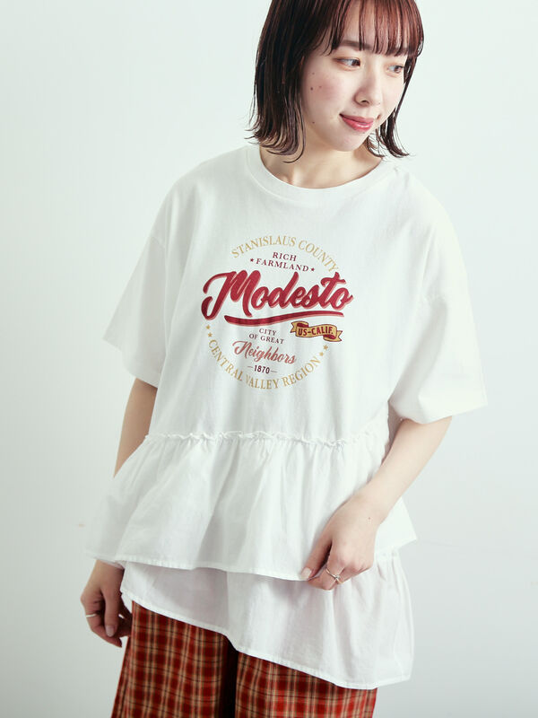 セール】 ピグメント加工ドッキングロゴプリントTシャツ(オフホワイト セール】 ピグメント加工ドッキングロゴプリントTシャツ(オフホワイト