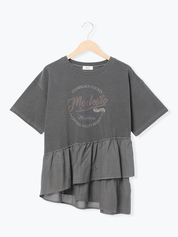 セール】 ピグメント加工ドッキングロゴプリントTシャツ（オフホワイト