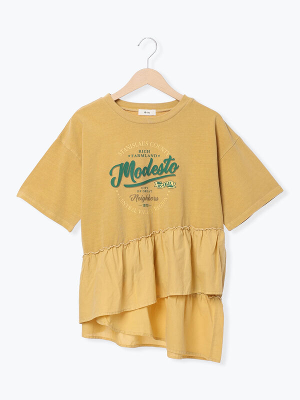 セール】 ピグメント加工ドッキングロゴプリントTシャツ（オフホワイト