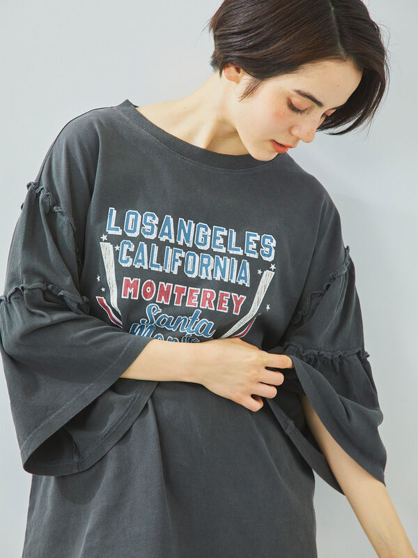 ピグメント加工ギャザーティアードスリーブTシャツ（オフホワイト/グレー/チャコールグレー/グリーン）｜SM2（エスエムツー）通販