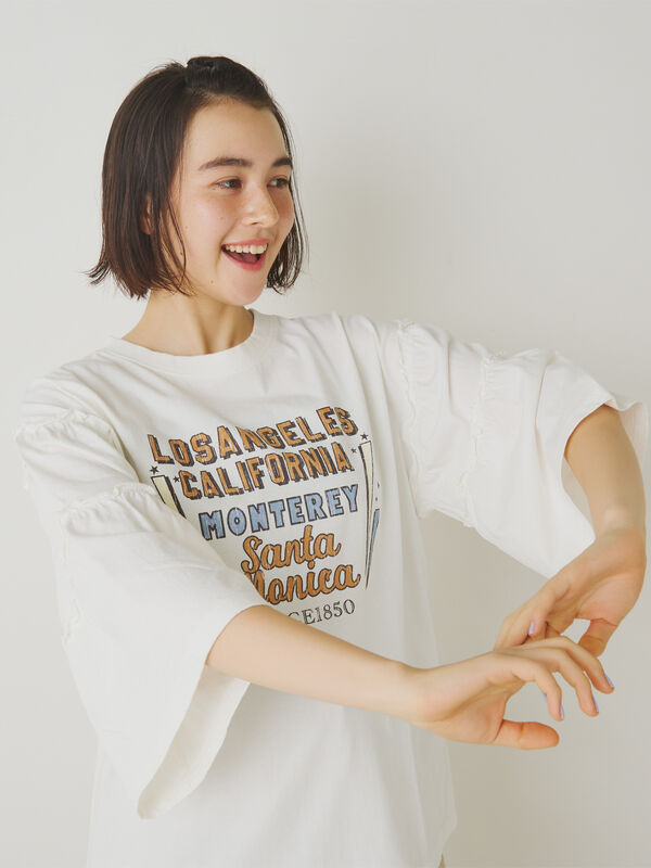 ピグメント加工ギャザーティアードスリーブTシャツ（オフホワイト）｜SM2（エスエムツー）通販