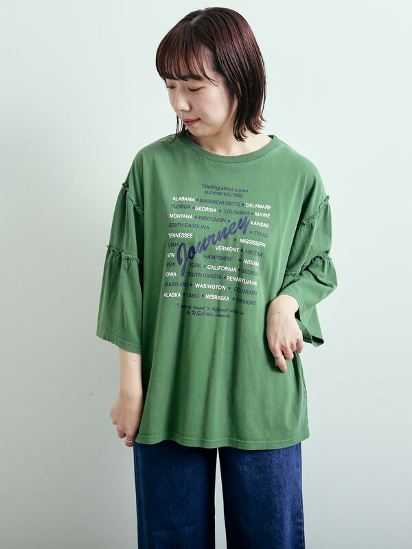 ピグメント加工ギャザーティアードスリーブTシャツ（グリーン）｜SM2（エスエムツー）通販