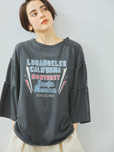 ピグメント加工ギャザーティアードスリーブTシャツ（オフホワイト/グレー/チャコールグレー/グリーン）｜SM2（エスエムツー）通販