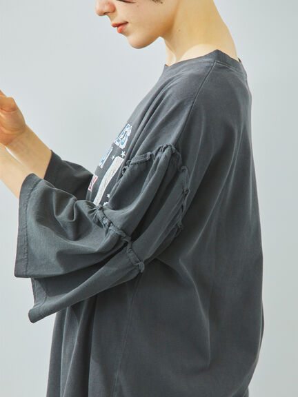 ピグメント加工ギャザーティアードスリーブTシャツ（オフホワイト/グレー/チャコールグレー/グリーン）｜SM2（エスエムツー）通販
