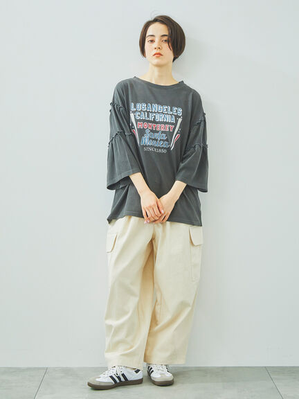 ピグメント加工ギャザーティアードスリーブTシャツ（オフホワイト/グレー/チャコールグレー/グリーン）｜SM2（エスエムツー）通販