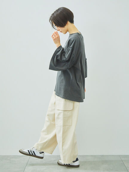 ピグメント加工ギャザーティアードスリーブTシャツ（オフホワイト/グレー/チャコールグレー/グリーン）｜SM2（エスエムツー）通販