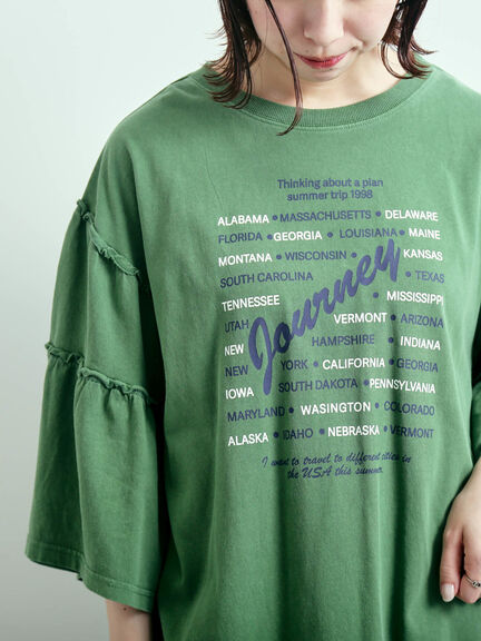 ピグメント加工ギャザーティアードスリーブTシャツ（オフホワイト/グレー/チャコールグレー/グリーン）｜SM2（エスエムツー）通販