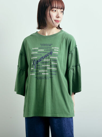 ピグメント加工ギャザーティアードスリーブTシャツ（オフホワイト/グレー/チャコールグレー/グリーン）｜SM2（エスエムツー）通販