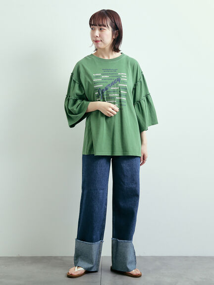 ピグメント加工ギャザーティアードスリーブTシャツ（オフホワイト/グレー/チャコールグレー/グリーン）｜SM2（エスエムツー）通販