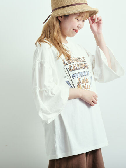 ピグメント加工ギャザーティアードスリーブTシャツ（オフホワイト/グレー/チャコールグレー/グリーン）｜SM2（エスエムツー）通販