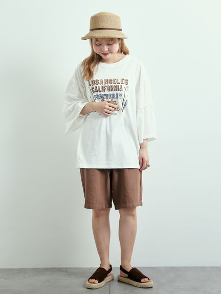 ピグメント加工ギャザーティアードスリーブTシャツ（オフホワイト/グレー/チャコールグレー/グリーン）｜SM2（エスエムツー）通販