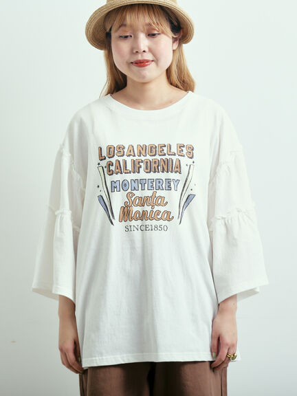 ピグメント加工ギャザーティアードスリーブTシャツ（オフホワイト/グレー/チャコールグレー/グリーン）｜SM2（エスエムツー）通販