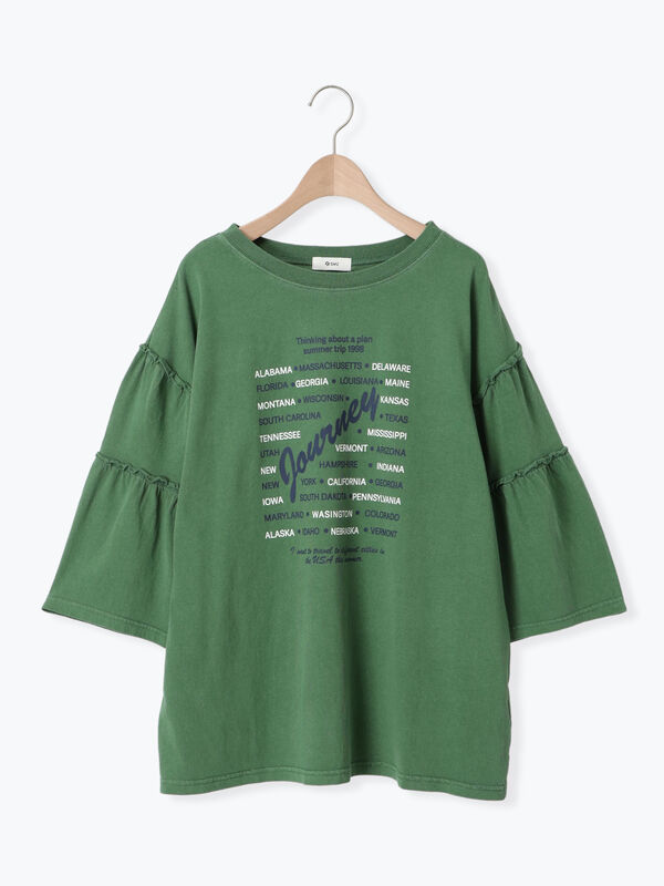 セール】 ピグメント加工ギャザーティアードスリーブTシャツ（オフ