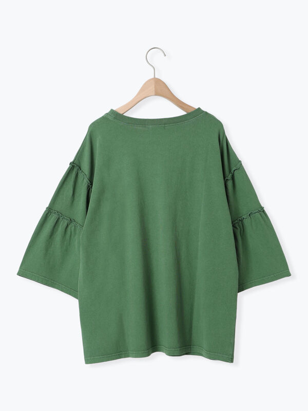 セール】 ピグメント加工ギャザーティアードスリーブTシャツ（オフ