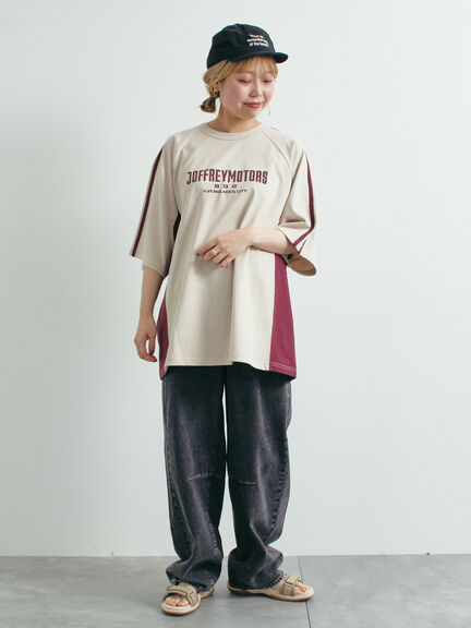 配色ラインロゴプリントオーバーTシャツ（グレー/ベージュ/ネイビー/クリーム）｜SM2（エスエムツー）通販