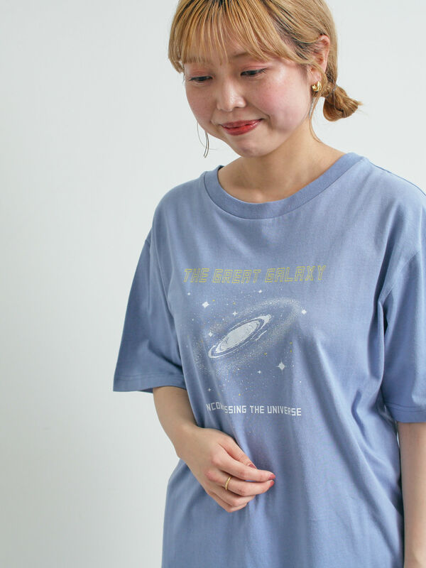 セール】 ギャラクシープリントTシャツ（オフホワイト/ブラック/ブルー
