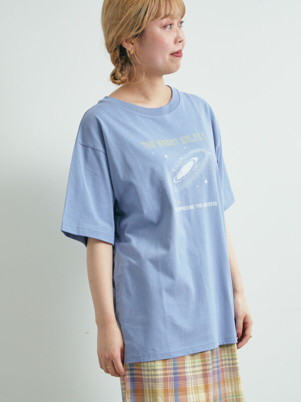セール】 ギャラクシープリントTシャツ（オフホワイト/ブラック/ブルー