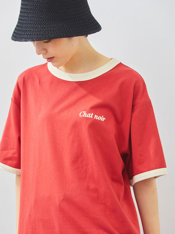 オーバーサイズリンガーTシャツ(グレー/レッド/ベージュ オーバーサイズリンガーTシャツ(グレー/レッド/ベージュ
