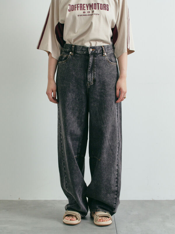 セール】 デニムバレルパンツ（ブラック/サックスブルー/ボトムス