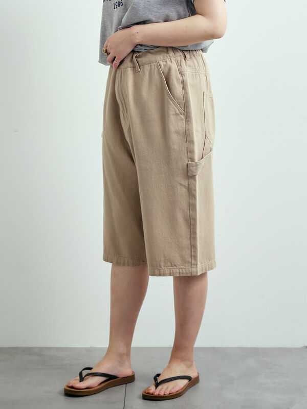 セール】 デニム/ツイルペインターハーフパンツ（ブラック/ベージュ