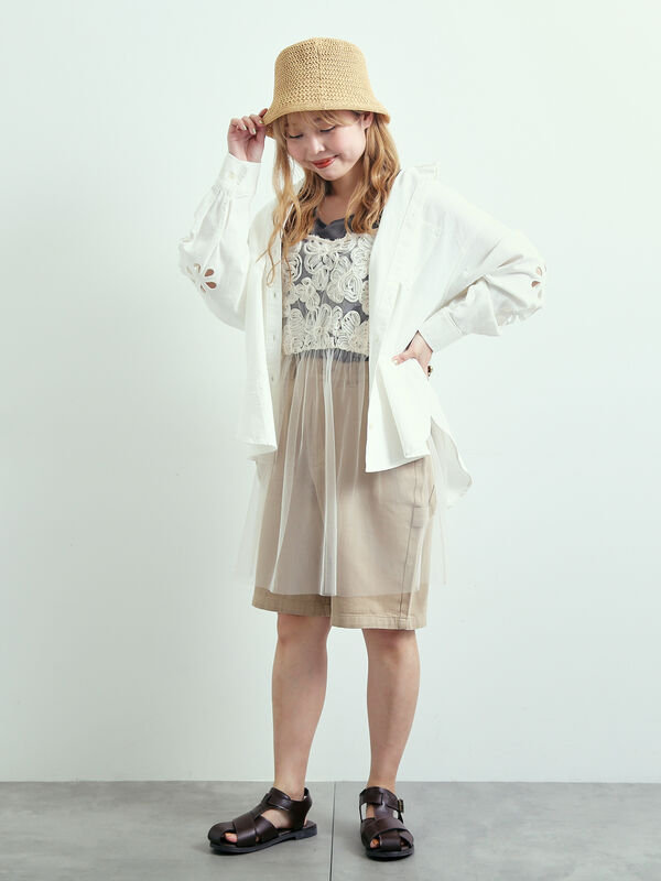 セール】 デニム/ツイルペインターハーフパンツ（ブラック/ベージュ