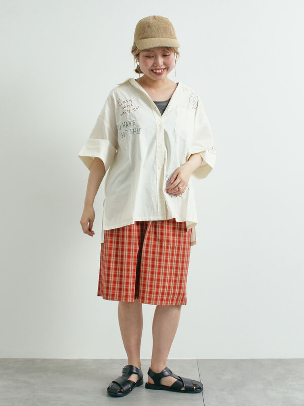 セール】 マドラスチェックショートパンツ（ブラック/レッド/オレンジ