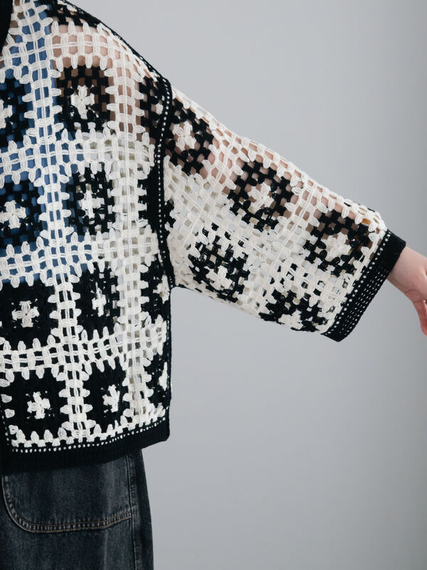 セール】 マシンクロシェニットシャツ（グレー/ブラック/オレンジ