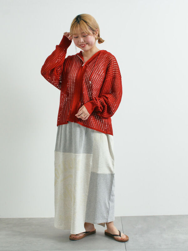 セール】 メッシュニットジップパーカー（オフホワイト/ブラック