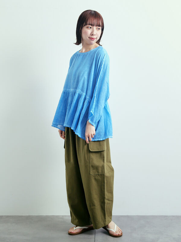 セール】 インドボイルピグメント加工ギャザーブラウス