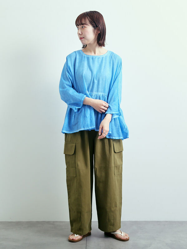 セール】 インドボイルピグメント加工ギャザーブラウス
