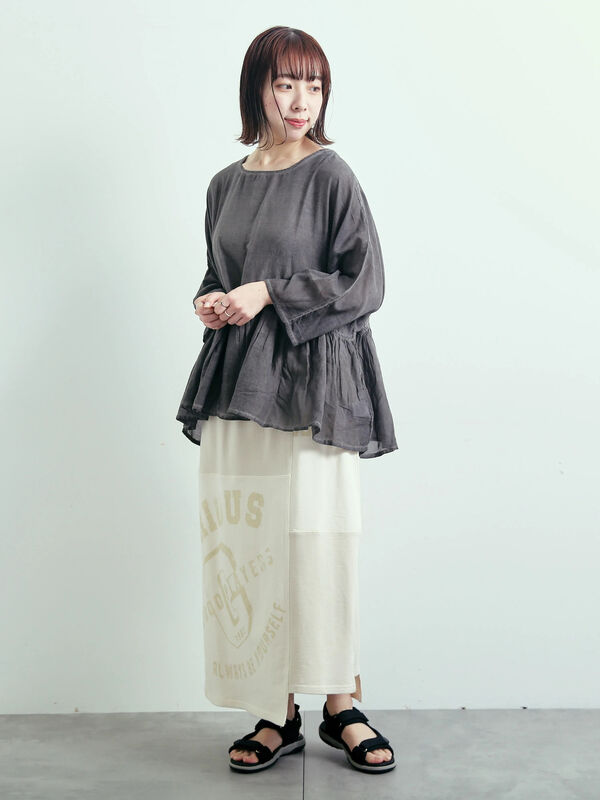 セール】 インドボイルピグメント加工ギャザーブラウス
