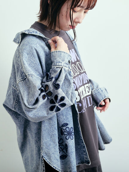 くり抜き刺繍オーバーシャツ（オフホワイト/ピンク/ブルー/ネイビー）｜SM2（エスエムツー）通販