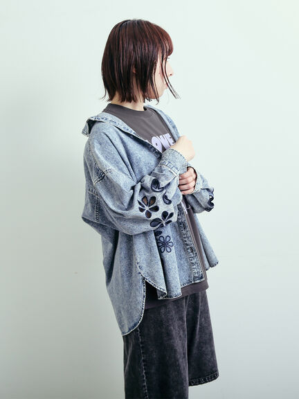 くり抜き刺繍オーバーシャツ（オフホワイト/ピンク/ブルー/ネイビー）｜SM2（エスエムツー）通販