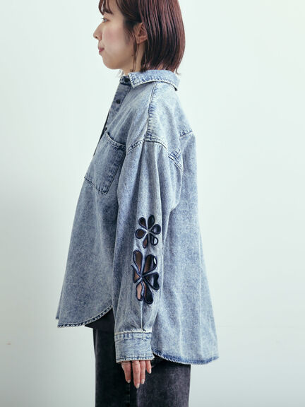 くり抜き刺繍オーバーシャツ（オフホワイト/ピンク/ブルー/ネイビー）｜SM2（エスエムツー）通販