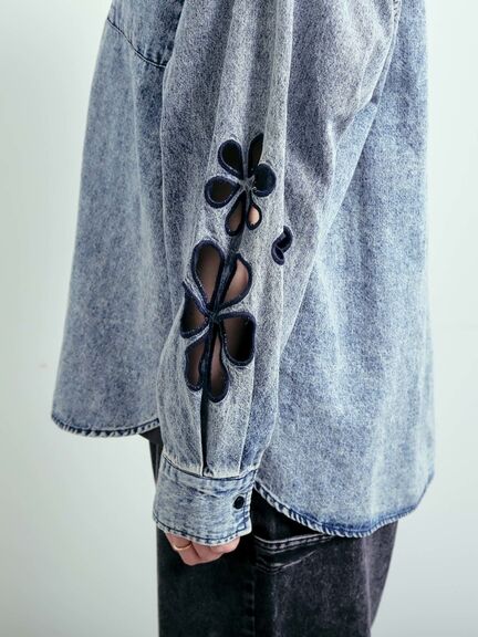 くり抜き刺繍オーバーシャツ（オフホワイト/ピンク/ブルー/ネイビー）｜SM2（エスエムツー）通販