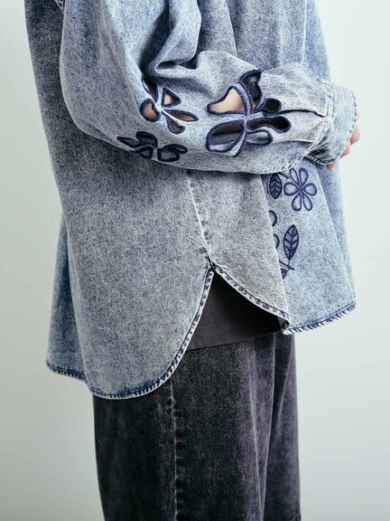 くり抜き刺繍オーバーシャツ（オフホワイト/ピンク/ブルー/ネイビー）｜SM2（エスエムツー）通販