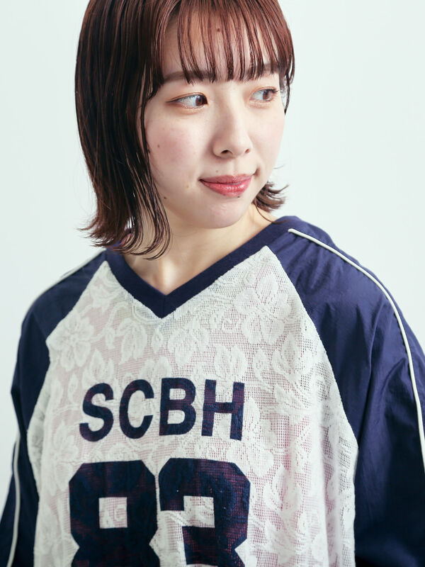 セール】 レース切替ラグランスリーブカットソー（オフホワイト