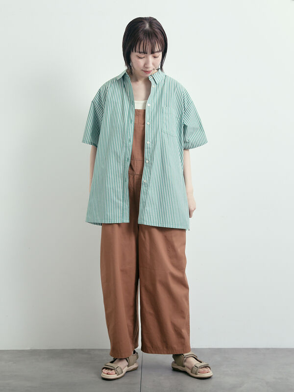 セール】 ストライプ柄ビッグシャツ（ベージュ/イエロー/グリーン