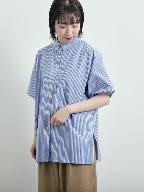 セール】 ストライプ柄ビッグシャツ（ベージュ/イエロー/グリーン