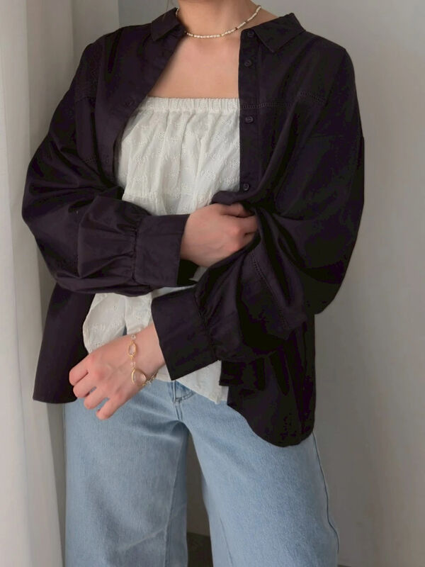 新品　サマンサモスモス　レースブロッキングシャツ　ピンクとチャコール セール】 レースブロッキングシャツ（チャコールグレー/ピンク