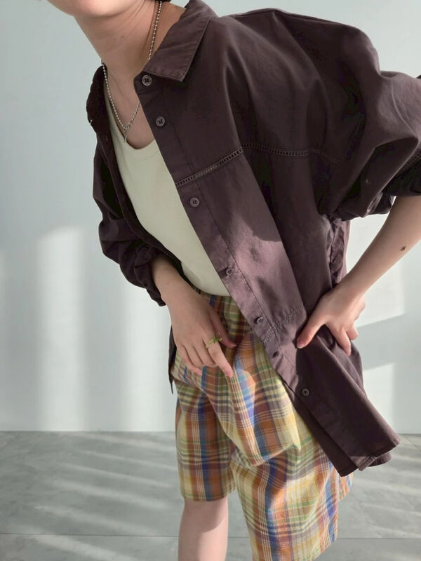 新品　サマンサモスモス　レースブロッキングシャツ　ピンクとチャコール セール】 レースブロッキングシャツ（チャコールグレー/ピンク