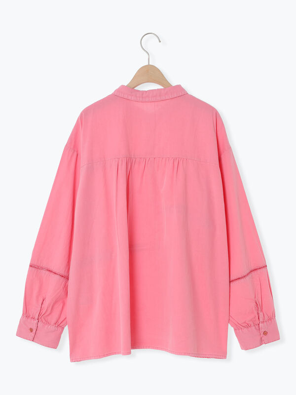 セール】 レースブロッキングシャツ（チャコールグレー/ピンク